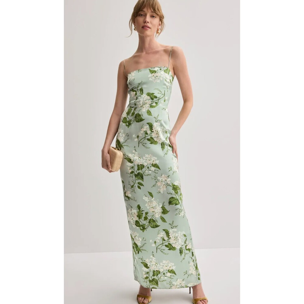 Reformation Frankie 100% Silk Midi Dress in Tea Part Green Size 6 Petite - Picture 1 of 7